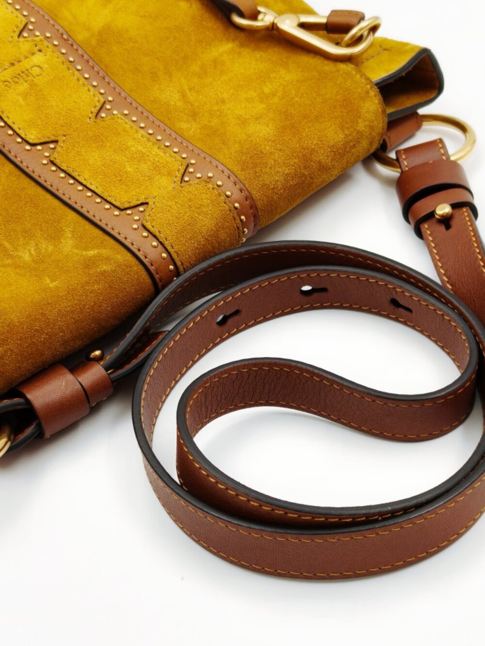 Chloé Suede Leather Shoulder Crossbody Bag Mustard Gold Medium - Picture 9 of 16